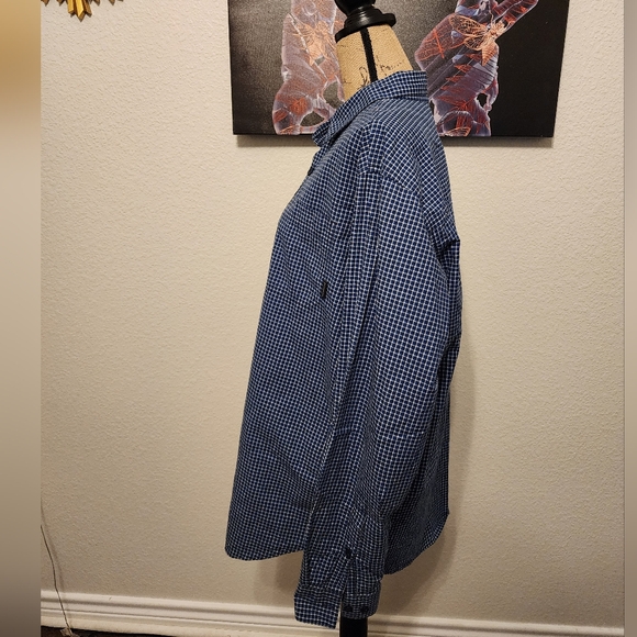 Columbia Plaid Button Down Long Sleeve Navy Blue Dress Shirt - Picture 2 of 5